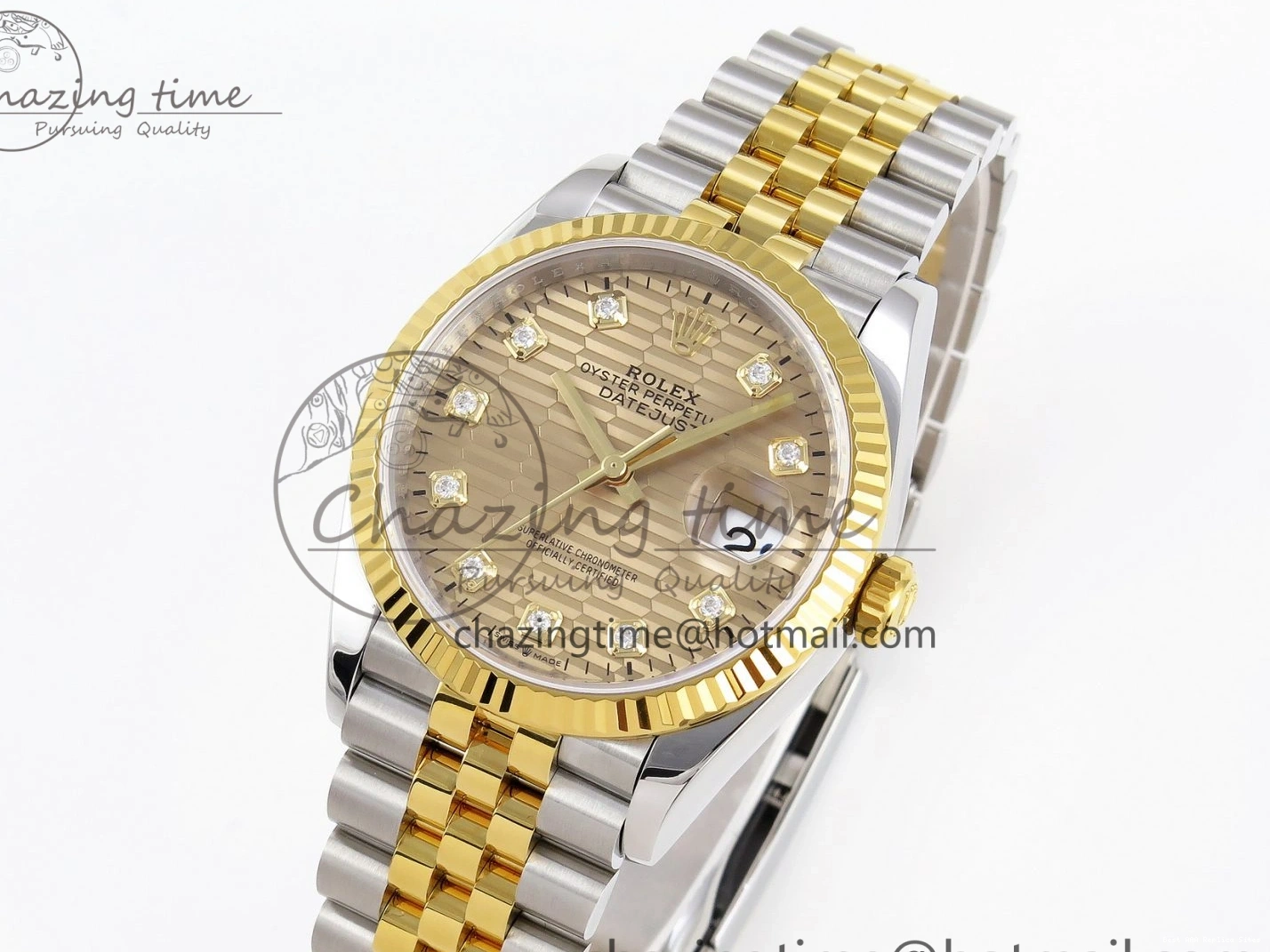 Good Copy Rolex Watches Best 904L on VS Premium Edition 1897 YG Diamonds 1:1 36 Jubilee Steel Textured SS Bracelet DateJust 126233 Dial VSF 0102